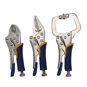 JC1006 3pcs Mini Vise Locking Pliers Set 4in Curved Jaw 5in Long Nose and 5in C Clamp Assorted Locking Welding Clamp